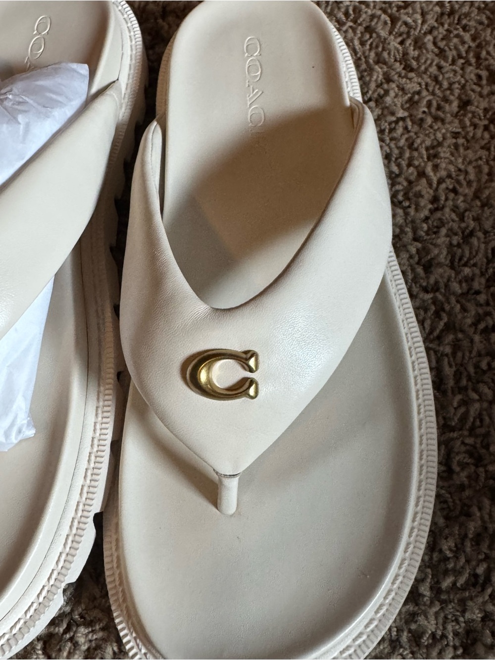 Coach Bryan Women's Thong Sandals with Gold Accent/ color chalk - Picture 4 of 10